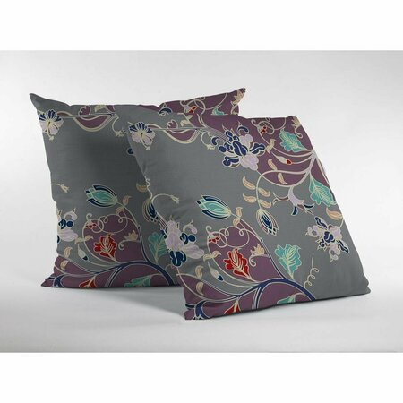 PALACEDESIGNS 18 in. Garden Indoor & Outdoor Throw Pillow Purple & Gray PA3098307